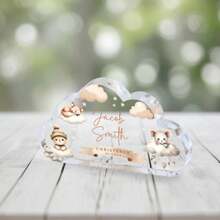 Presente Personalizado de Batizado Placa Acrílica em Formato de Nuvem com Animais, Lembrança Personalizada com Nome, Data, Menino ou Menina, Presente de Batismo