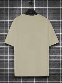 Men's Casual Loose Crew Neck T-Shirt, Geometric Horse Print, Lightweight Summer Top, Regular Fit - Adult, Fashion Apparel | Urban Style Tee | Comfortable Fit - Khaki - View 2