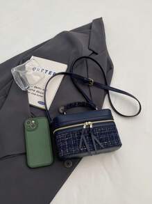 Bolso cuadrado de mujer, elegante bolso cruzado de hombro, bolso tote para teléfono y maquillaje, color azul