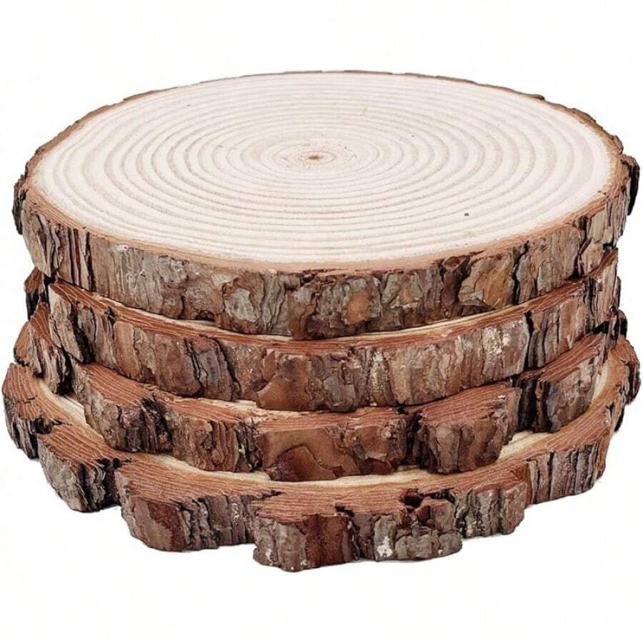 Unfinished Natural With Tree Bark Wood Slices 10 Pcs 4.2-4.7 Inch Disc Coasters Wood Coaster Pieces Craft Wood Kit Circles Crafts Christmas Ornaments DIY Crafts With Bark For Crafts Rustic Wedding - 4件9-10英寸 - 查看 1