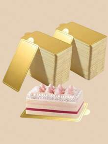 100 件三角形、圆形和方形慕斯甜点金色纸托盘适用于婚礼蛋糕展示、生日派对、下午茶派对蛋糕垫 - 烘焙甜点托蛋糕板