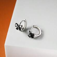 1 Piece Of Sterling Silver New Black Bow Earrings For Women With Micro-Inlay Design Classic Fashion Temperament Sweet Earrings