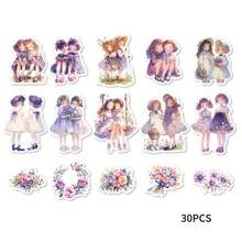 30 Stück gemischte schöne Mädchen Stil PET Aufkleber Set, geeignet für Laptop, Album, Gepäck, Handyhülle, Scrapbooking, Raumdekoration, Mädchen Spielsachen, Büroartikel Aufkleber