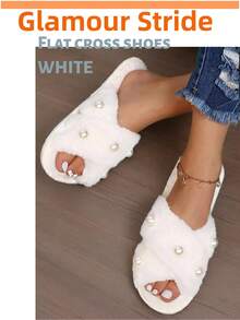 1 pereche de papuci de damă cu perle, culoare solidă, casual, elegante, sexy, stil western, pentru nuntă, potrivite pentru nuntă, petrecere, acasă și exterior, pentru toate anotimpurile - alb - Vizualizare 7