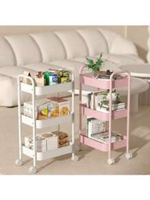 1pc 2/3/4 Layer Trolley Storage Rack, Bedroom Storage Rack, Family Kitchen Mobile Storage Rack, Multi-Layer Trolley Shelf Easy To Assemble, And Movable Tires, Which Can Be Used As Multifunctional Storage Cabinets, Tire Hooks, Kitchen Vegetables, Bathroom Clothes, Study Books And Living Room Snacks.
