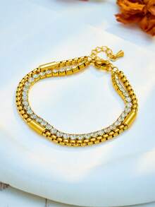 1 pieza Pulsera de mujer de acero inoxidable con diseño geométrico, pulsera minimalista de estilo vintage para uso casual, adecuada para el Día de Acción de Gracias, Navidad, uso diario, fiestas y vacaciones, opción de regalo (Solo empaque para fotografía) - amarillo dorado - Ver 4