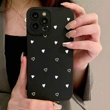 1pc Phone Case: Cute White Heart Pattern Full-Cover Black TPU Phone Case For IPhone 15/14/13/12/11/XS/XR/X/8/7/SE2/SE3/Plus/Pro Max Phone Accsesories Valentines Gifts - 黑色 - 查看 5