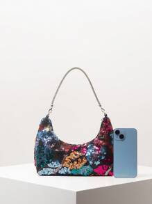 Bolso de hombro elegante y colorido para mujer con lentejuelas, bolso con estampado floral, para fiesta de novias, bolso de lentejuelas, bolso de baile de graduación, accesorios de baile de graduación, bolso de mano de señora de estilo premium, artículos de boda, bolso elegante para mujeres (patrón aleatorio)