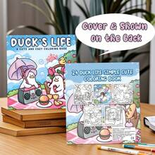 1pc, 24-Page Deluxe "Adorable Duck's Daily Life" Coloring Book, Cover In Pearlescent Paper, Inner Pages In Thicker Paper, To Relax The Mind And Unleash Creativity, Suitable For Back To School, Birthday, Thanksgiving, Easter, Christmas