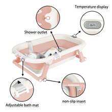Baignoire bébé pliable avec coussin de bain antidérapant - Baignoire bébé XL avec thermomètre de bain - De la naissance à 3 ans - Baignoire bébé - Cadeaux de naissance pour filles et garçons