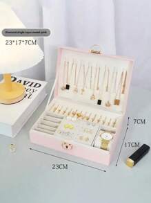 1 pieza Caja de almacenamiento de joyería de gran capacidad, caja de joyería, caja de joyería con cerradura y cajón, accesorios de almacenamiento de joyería, variedad de estilos para elegir, adecuada para collares, aretes, pulseras, anillos, pulseras, relojes y otros accesorios de joyería. Regalo para vacaciones. Para organizador de almacenamiento de mujeres, esenciales de viaje, vuelta al colegio, almacenamiento para dormitorio