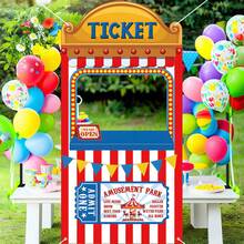 1 pieza Carpa de circo carnavalesco Foto Stand - Diseño de patrones para la taquilla del circo, Fondo para cabina de fotos con temática de circo, Suministros decorativos para fiestas y entretenimiento en el hogar, Suministros de decoración para fiestas con temática de circo, Suministros de decoración de carnaval, Accesorios divertidos para fotos.