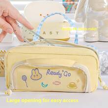 1 Stück großvolumige Stiftemappe im Ins-Stil mit besticktem Design, farbblockdesign, Aufbewahrungstasche, Kosmetiktasche, tragbare Schul- und Büroausstattung, Schulmaterial, Rückkehr zur Schule - Verschiedenfarbig - Übersicht 2