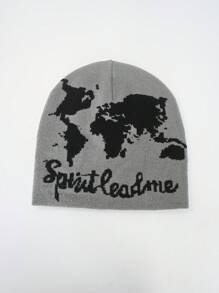 1pc World Map Knitted Beanie Hat, Street Style Skull Cap, Unisex Casual, Outdoor Sports, Ideal Gift For Festivals Fall Outfit