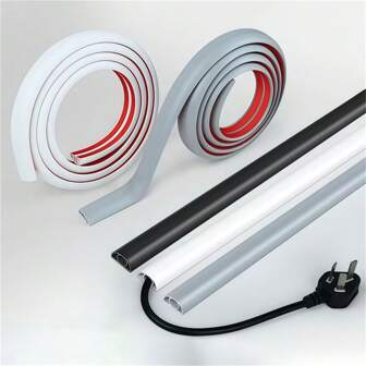 2m/3m Cord Cover Floor For Extension Cords, Self-Adhesive Floor Cable Cover To Protect Cables & Prevent Tripping, PVC Cord Hider Protector, Internal Wire Management Channel, Black&White