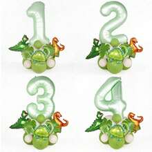 21pcs/Set Mini Dinosaur Foil Balloons, Olive Green Number Balloons, Jurassic Dinosaur Theme Birthday Party Decorations - Multicolor - View 1