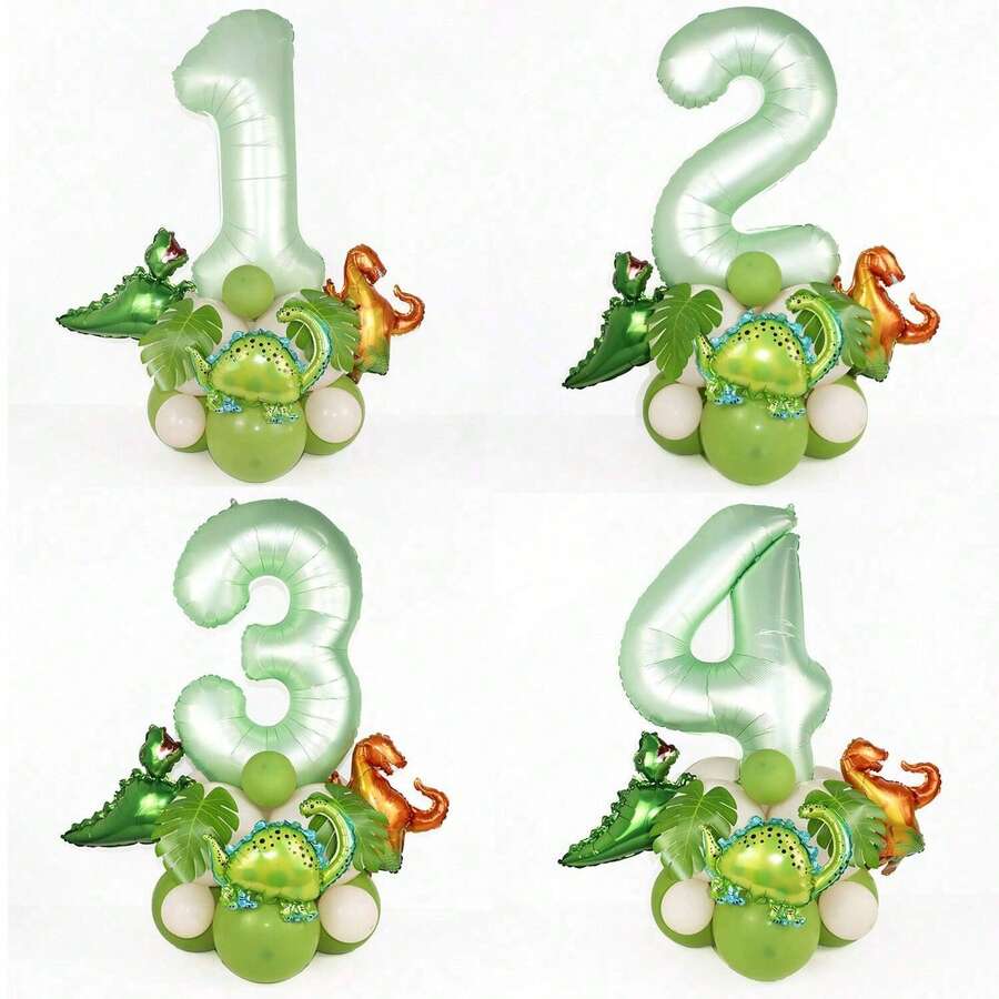 21pcs/Set Mini Dinosaur Foil Balloons, Olive Green Number Balloons, Jurassic Dinosaur Theme Birthday Party Decorations - Multicolor - View 1