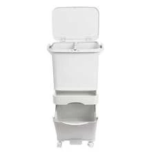 SP Berner 42公升（24公升 + 4公升 + 14公升）三格選擇性分類回收箱，附踏板、輪子和把手。白色