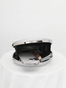 Women's Minimalist Chic Gold PU Ripple Design Box-Shaped Evening Clutch, Suitable For Banquet, Wedding, Formal Party, Prom, Bridal Accessories, Chain Strap, Random Texture, Graduation - Silver - View 5