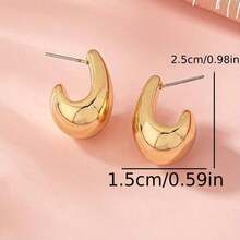 Ladies' Retro Style Stainless Steel C Earrings - Fully Integrated Design With Teardrop And Crescent Shapes, Suitable For Daily Occasions And Gifts, Daily Earrings | Teardrop Earrings | Stainless Steel Earrings, Elegant And Simple Teardrop Shaped Women's Earring Set, Retro Punk Style Daily Wear Earrings, Holiday Gift Giving - 金色 - 查看 6
