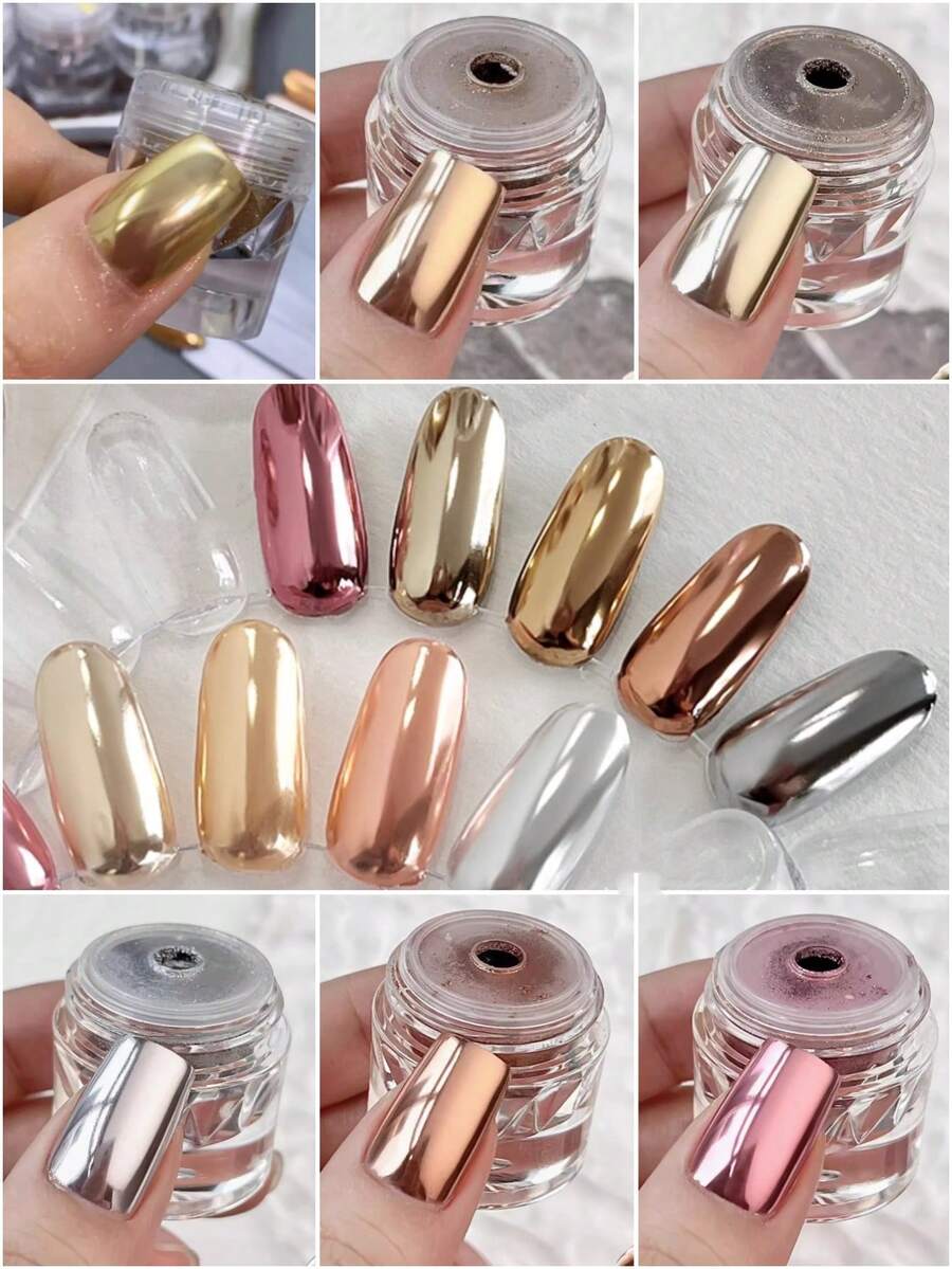 Multi‑Color Mirror Nail Powder, Metallic Shiny Nail Art Pigment, Salon & DIY Manicure Pedicure Decor Supplies - Multicolor - View 1