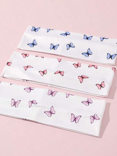 3 件套女士休闲可爱街头风格蝴蝶印花头带，涤纶，适合海滩、度假和日常佩戴发饰、学校用品、学院、头带秋季配饰