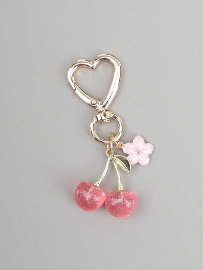 1pc Unisex Shiny Faux Cherry Keychain Fashion Exquisite 3D Cherry Blossom Bag Charm Pendant Accessory Backpack Decor Keychain For Bag Car Accessories For Women