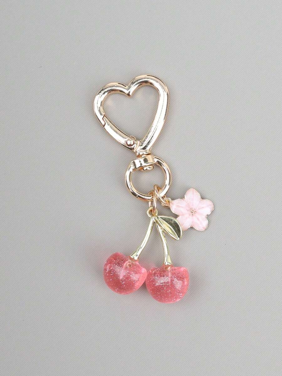 1pc Unisex Shiny Faux Cherry Keychain Fashion Exquisite 3D Cherry Blossom Bag Charm Pendant Accessory Backpack Decor Keychain For Bag Car Accessories For Women
