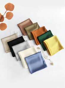 1 pièce Foulard carré en soie de couleur unie casual pour hommes, convient pour les rendez-vous, les voyages, les vacances, les tenues décontractées