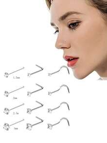 Conjunto de 3 peças de piercing de nariz em aço inoxidável 316L com zircônia, calibre 20G, para homens e mulheres. Piercing de nariz em formato de L com rosca, joia para piercing de nariz em aço inoxidável. Piercing de nariz simples e elegante com strass, estilo punk, ideal para mulheres e homens. Uma joia corporal moderna e perfeita para presentear em qualquer ocasião. - Multicolorido - Ver 5