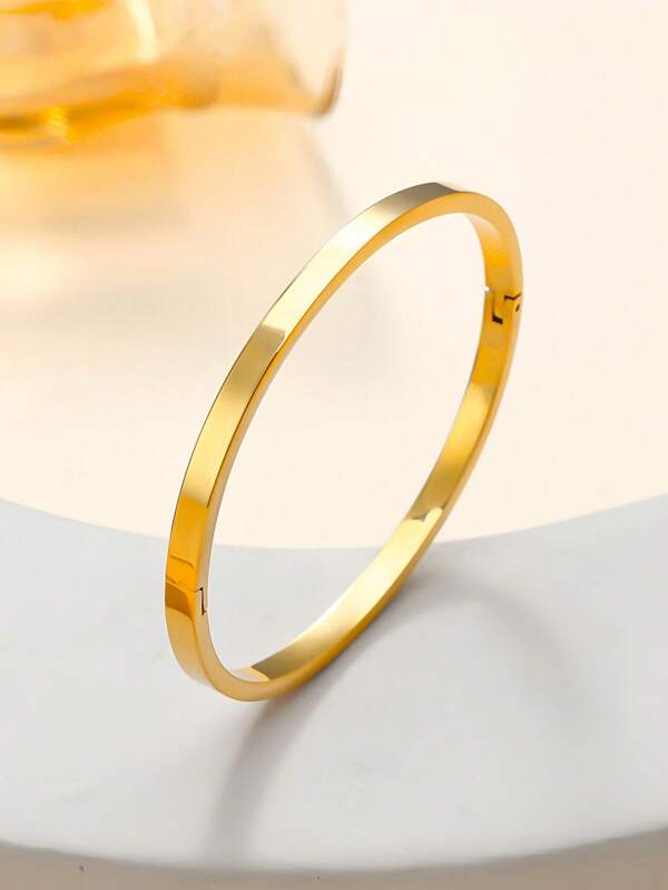 1 pezzo Bracciale in acciaio inossidabile con fibbia ovale, design casual e semplice (adatto per donne)