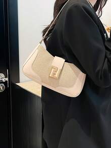 Transboundary Artsy French Linen Patchwork Minimalist Large Capacity 2025 New Arrival Fashion Shoulder Cross-Body Underarm Baguette Bag - White - View 4