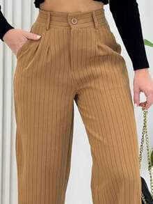 Women's Tailored Wide Leg Trousers, High Waist With Pocket, Chalk - 鏽棕色 - 查看 2