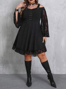 Robe gothique grande taille à manches cloche, épaules dénudées et taille cintrée, convient pour Halloween - Noir - Voir 6