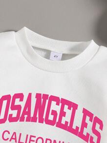 Toddler Letter Print Warm Crew Neck Sweatshirt And Sweatpants Set