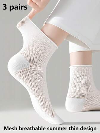 3 par lösa, ventilerande meshstrumpor för kvinnor, tunna strumpor lämpliga för plusstorlekar, gravida kvinnor, medelålders och äldre, sommar- och höststrumpor