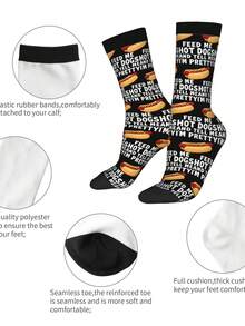 1 Pair Retro Feed Me Hot Dogs And Tell Me I'm Pretty 2 For Men & Women - 3D Digital Printed Athletic Socks, All-Season Comfort For Fitness, Hiking, Travel & Casual Attire - Matching Couple Gift For Birthdays, Weddings, Mothers Day - màu đen - Xem 6
