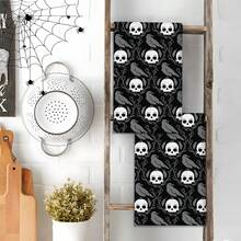 2/4 Pcs Set, Dish Towels, Skull Printed Pattern Towels, Halloween, Super Absorbent Microfiber Modern Dish Cloths, Cooking And Baking Tea Towels, Printed Dishcloths, Cleaning Towels, Hand Towels, Super Soft And Highly Absorbent, Great Gifts For Neighbors, Moms, Friends, Birthday, Halloween, Housewarming, Kitchen Essentials, Kitchen Decor, Daily Necessities