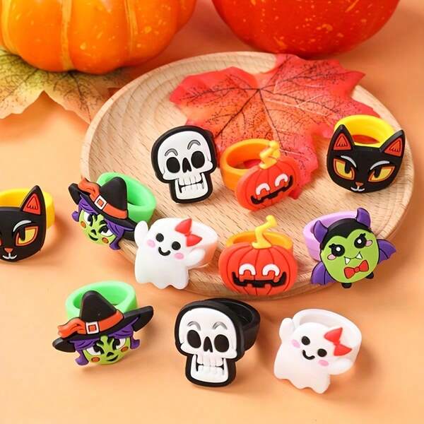 12 Stücke Halloween Cartoon Ring Fingerringe, Halloween Party Bevorzugung, Gelee Gummi Ring Geschenkset, Halloween Party Geschenke