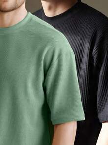 Kit 2 RelaxMax Men's Casual Oversized Textured Mesh Shirt - Black and Mint Green - View 1