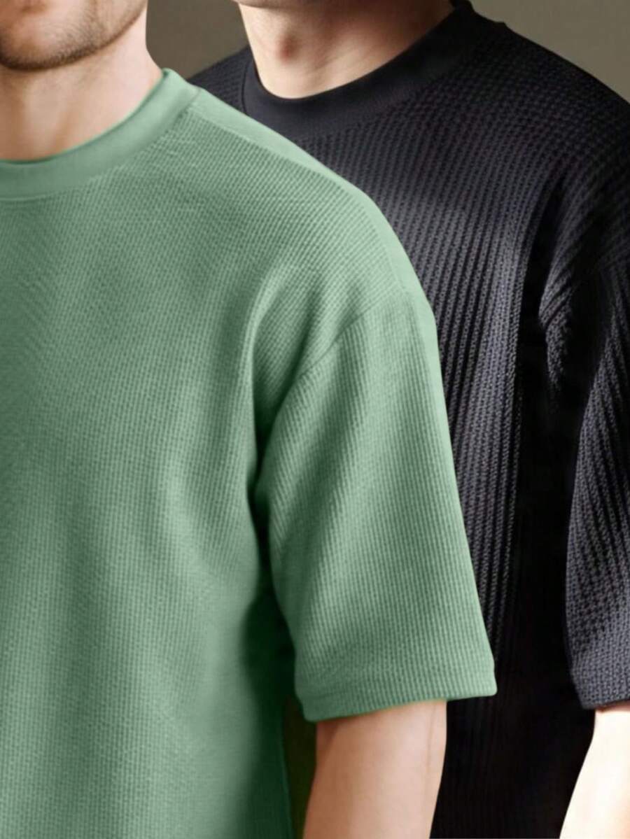 Kit 2 RelaxMax Men's Casual Oversized Textured Mesh Shirt - Black and Mint Green - View 1