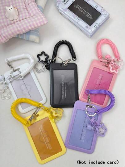 1 st svart, vit, färgglad stjärnhängande korthållare, vertikalt skjutbart plastkortfodral lämplig för campuskort, ID-kort, namnskylt, studentkortförvaring och dekoration, skolmaterial, tillbaka till skolan