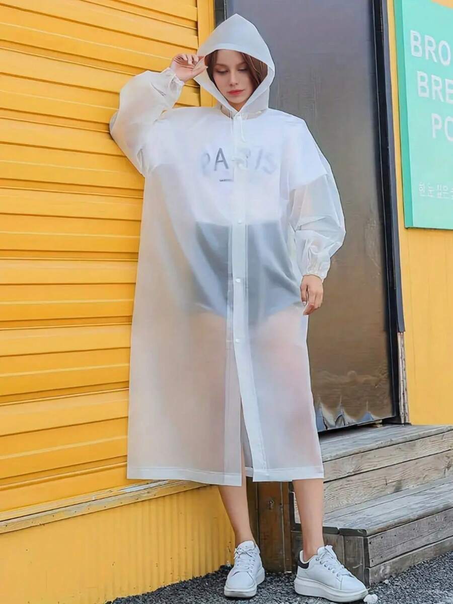 1 pièce Imperméable de randonnée épais en EVA, Poncho de pluie transparent polyvalent unisexe pour le camping, la randonnée, les voyages, les choix de printemps et d'été, les cadeaux de demoiselle d'honneur, la décoration de chambre, la plage, les vacances, pour hommes, pour femmes, des trucs mignons - Blanc - Voir 1