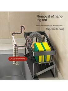 Kitchen Sink Sponge Draining Rack, Self-Draining Kitchen Sink Organizer, Sink Rack, Can Hold Dish Brushes, Rags, Soap, Scrubbing Accessories, Baskets And Containers For Kitchen Storage