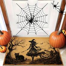 1 pieza Felpudo de goma con estampado de bruja de Halloween, árbol desnudo y gato, tapete para baño, cocina, lavandería, decoración de ambiente festivo, decoración para el hogar, fiesta, boda, cocina