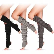 Long Leg Warmers Women 24 Inch Over Knee Knit Ribbed Leg Warmer Stirrup Yoga 80s Party Dance Ballet Supply - Hitam, Abu-abu, Abu-abu Tua - View 1