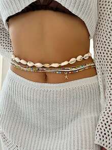 6 款波西米亚度假风格贝壳、米珠、腰链、沙滩海星、身体首饰链，女士