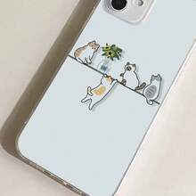 Funda de teléfono a prueba de golpes, funda de teléfono simple y linda con fondo transparente, adorable ilustración de gato y girasol - compatible con iPhone 16, 15, 14, 13, 12, 11 Pro Max, XS, XR, funda de teléfono suave, ligera y ajustada a prueba de golpes - 1 pieza - Ver 3