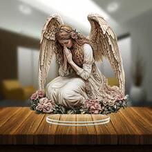 2D Flat Garden Angel Acrylic Desktop Decor - Elegant Blessing Symbol Suitable For Home And Office, Great For Bedroom, Cafe, Living Room, Garden And Balcony