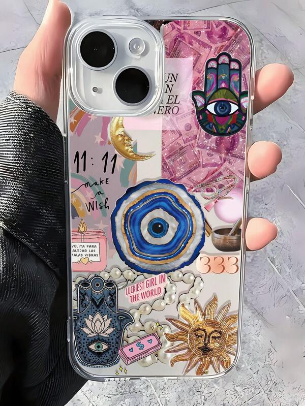 1pc Stylish Personalized Devil's Eye Collage Graphic TPU Transparent Anti-Fingerprint Soft Phone Case Compatible With IPhone 16 ProMax/16/16 Pro/16 Plus/11/15/15 Pro/15 ProMax/12/13/14 ProMax/XS/XR/11 Pro/11 ProMax/12 Pro/12 ProMax/13 Pro/13 ProMax/7 Plus/14 Pro/14 ProMax/14 Plus/7 Plus/8 Plus/8/SE2/12 Mini/13 Mini, Anti-Yellow